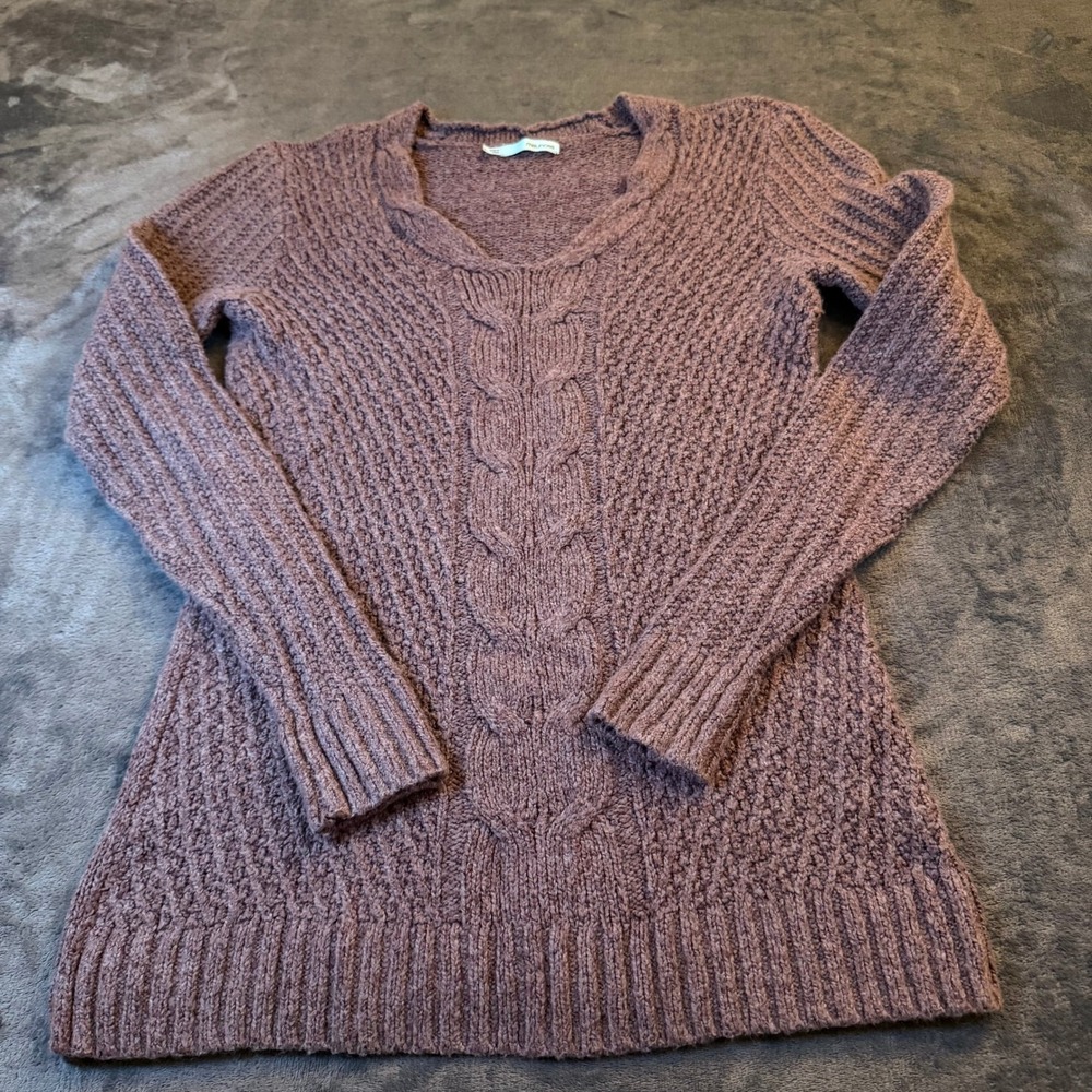 Maurices Cable Knit Sweater Long Sleeve V Neck Pullover Rosewood Womens Large